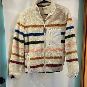 Striped Faherty Sherpa Zip Jacket in Cream with Multicolor Stripes